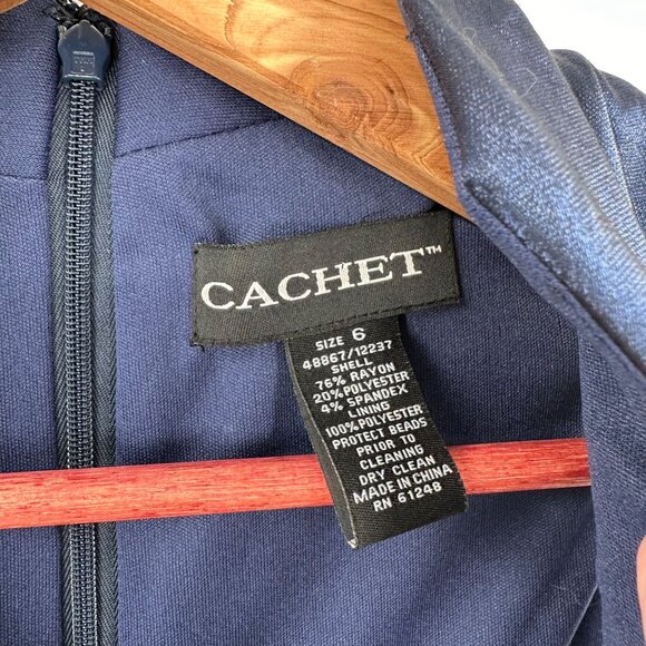 Cachet Ruched Blue Sleeveless Shimmer Party Cocktail V-Neck Embellished Dress 6 - Picture 6 of 6